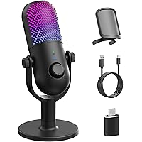 USB Microphone for PC Gaming: Condenser Microphone RGB with Stand Mic - Recording Microphone for Computer & Laptop with Qiuck