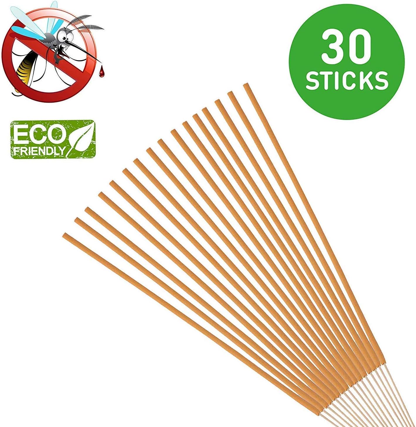 Mosquito Sticks, All Natural and DEET Free Insect Repellent, Eco Friendly, Non Toxic, Bamboo Infused with Citronella, Lemongrass & Grapefruit Peel, for Outdoor Garden Yard and Indoor (Pack of 30)