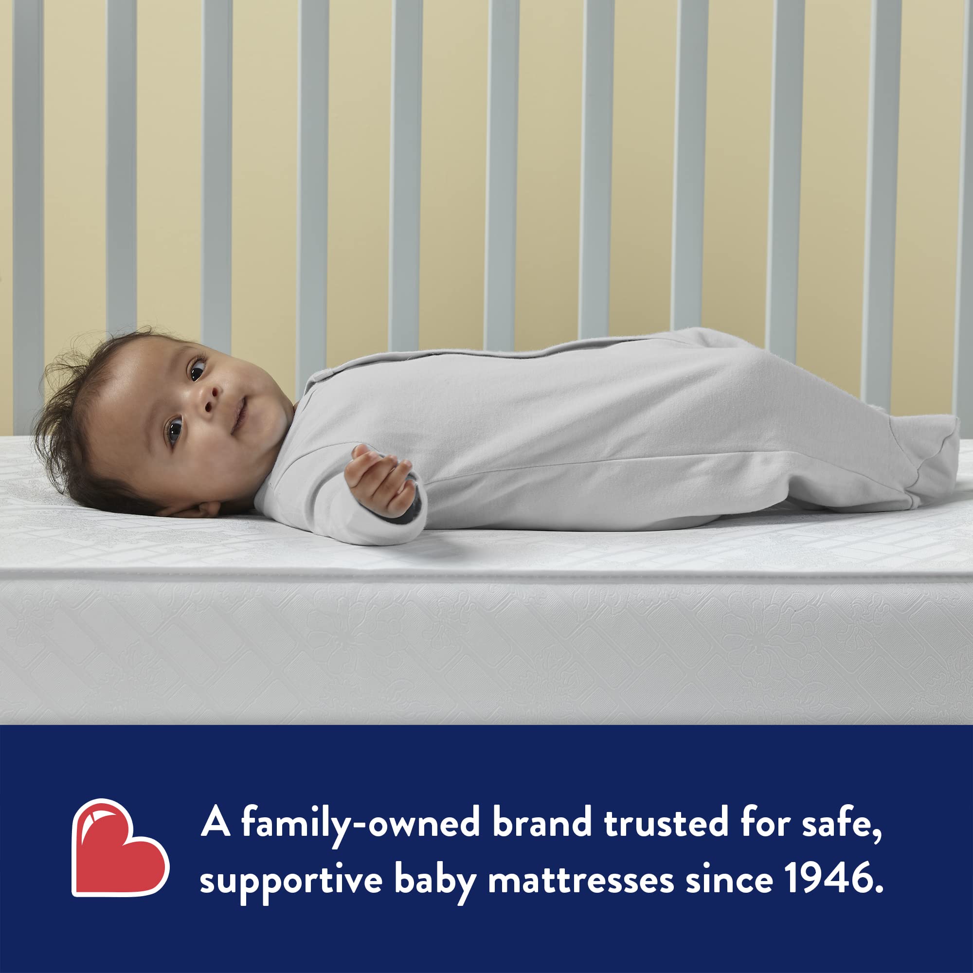 Kolcraft BabyPedic Antibacterial 2 Stage Waterproof Crib Mattress plus Toddler Bed Fit, Premium Extra Firm Supportive Coils, GREENGUARD Gold Certified, Safety & Quality Tested, Made in USA, 52