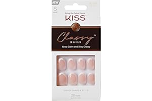 KISS Classy, Press On Nails, Nail glue included, 'Exclusive Only', Light White, Short Size, Oval Shape, Includes 28 Nails, 2g glue, 1 Manicure Stick, 1 Mini File