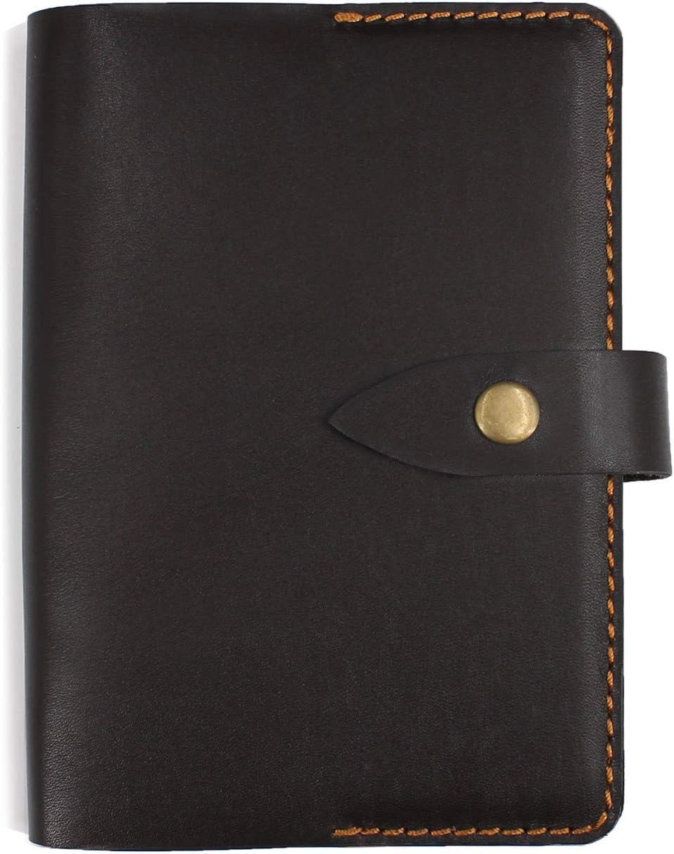 JoyToken A6 Refillable Leather Notebook Handmade Travel Journal (Dark Brown)