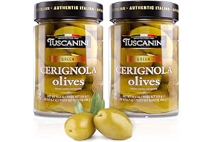 Tuscanini Premium Italian Cerignola Whole Green Jumbo Olives, 10.9oz (2 Pack) | Mild & Smooth Flavor | Imported from Italy | Kosher