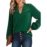Dokotoo Womens Tops Dressy Casual Blouses Business Work Button Down Shirts V Neck Long Sleeve Shirts