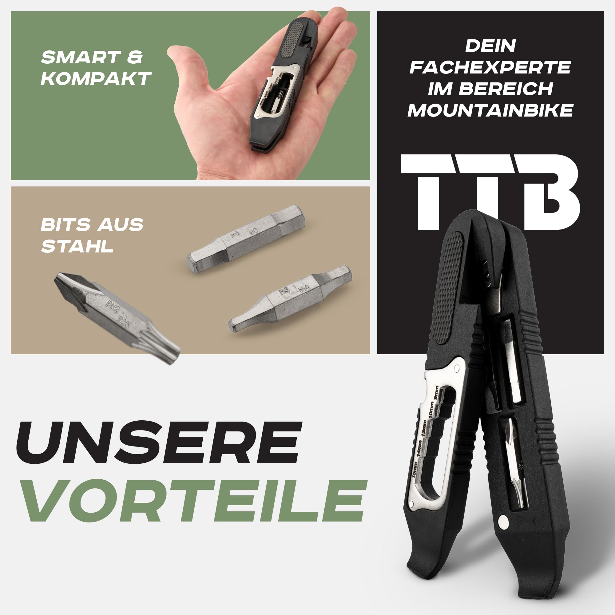 TTB Fahrrad Werkzeug Multitool 14 in 1 Inklusive Reifenheber Ultraleicht, Handlich & Klein [Mountainbike] Bike Sport 4