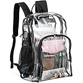 Cabilock Clear Pvc Backpack Lightweight Transparent Shoulder Bag with Ergonomic Straps Large Capacity 7.5X12.2X7.5 Inch See through Book Bag for School Gym Events
