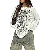 SOLY HUX Women's Gothic Oversized Tops Long Sleeve Crew Neck Graphic Tee Shirts Y2k Grunge Clothes