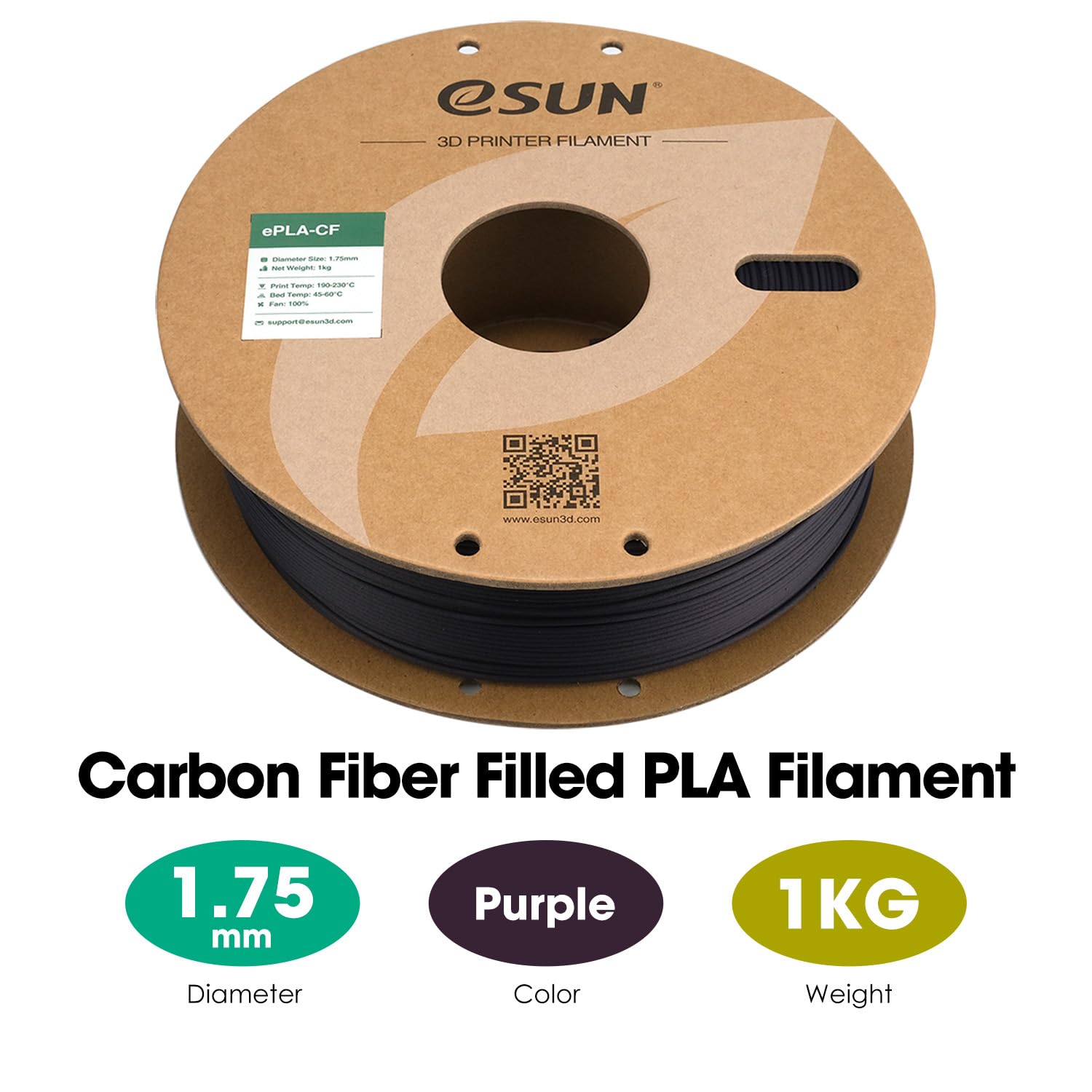 eSUN Kohlefaser Gefüllt PLA Filament 1.75mm, PLA-CF Carbon Fiber Filled PLA Filament Maßgenauigkeit +/- 0.03mm, 1KG Spule (2.2 LBS) 3D Druck Materialien für FDM 3D Drucker,Lila 2