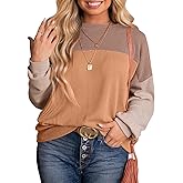Eytino Plus Size Sweatshirt for Women Striped Colorblock Long Sleeve Crewneck Casual Loose Pullover Shirt Top(1X-5X)