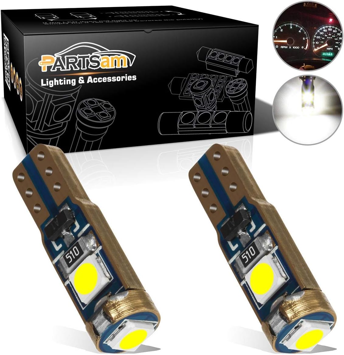 Partsam T5 73 74 Error Free Speedometer Indicator LED Light Kit Instrument Panel Gauge Cluster Dashboard LED Light Bulbs - Canbus/White 2Pcs