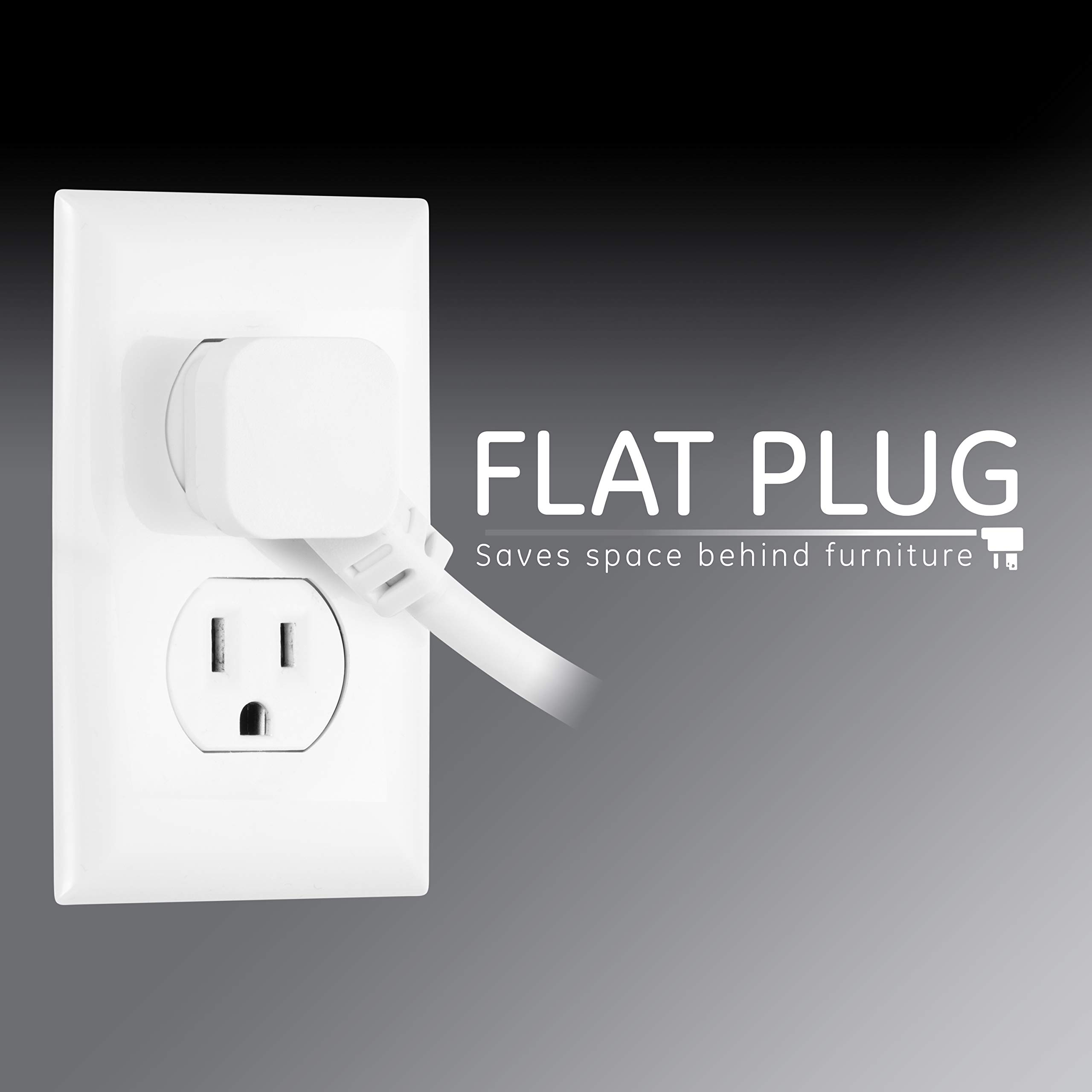 GE 6-Outlet Surge Protector, 4 Pack, 15 Ft Extension Cord, Power Strip, 800 Joules, Flat Plug, Twist-to-Close Safety Covers, Protected Indicator Light, UL Listed, White, 54651