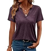 TICTICMIMI Women's V Neck Summer Tops Casual Short Sleeve T Shirts Basic Loose Fit Dressy Tees