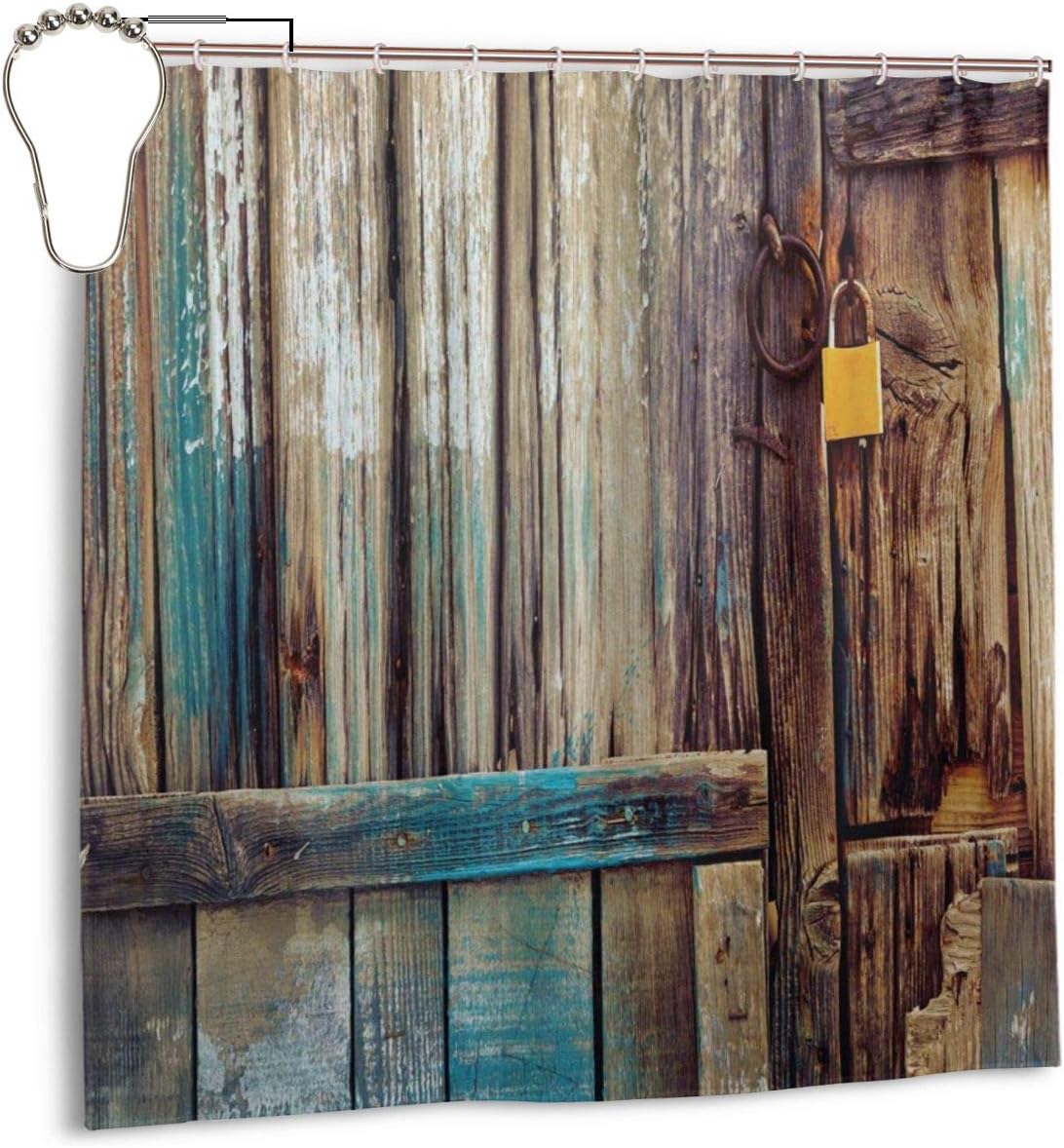 Amazon Com Mahenshangm Shower Curtain Brown Teal Rustic Aged Shed Door Country Durable Shower Curtains Decor Set 72 X 72 Inch Iron Kitchen Dining