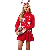 SunnyMelody Womens Ugly Christmas Sweater Dress 2025 Winter Holiday Xmas Cute Turtleneck Long Sleeve Sweater Dresses