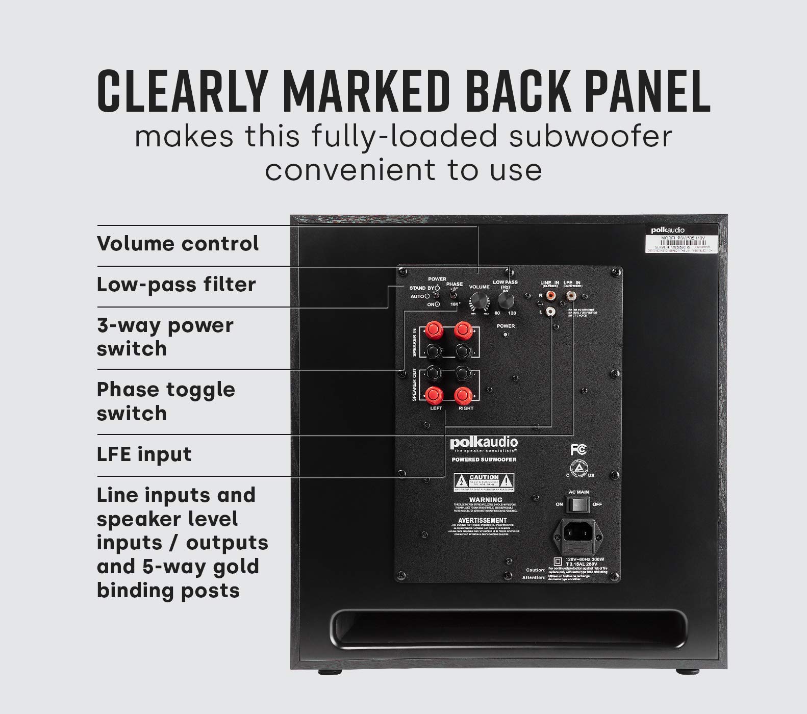 Polk Audio PSW505 Subwoofer autoamplificado de 12 Impacto de graves profundos y sonido s