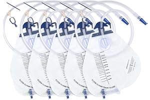 5 Pack BeHerk Catheter Bags for Men and Women, 2000mL Professional Urinary Drainage Bag with Anti-Reflux Drip Chamber, 48” Overnight Drainage Tube, Adjustable Clips & Hanging Hook