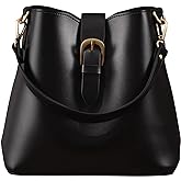Town Bucket Vegan Leather Bag For Women Hobo Retro Faux Casual Purse Classic Vintage Simple Shoulder Handbag