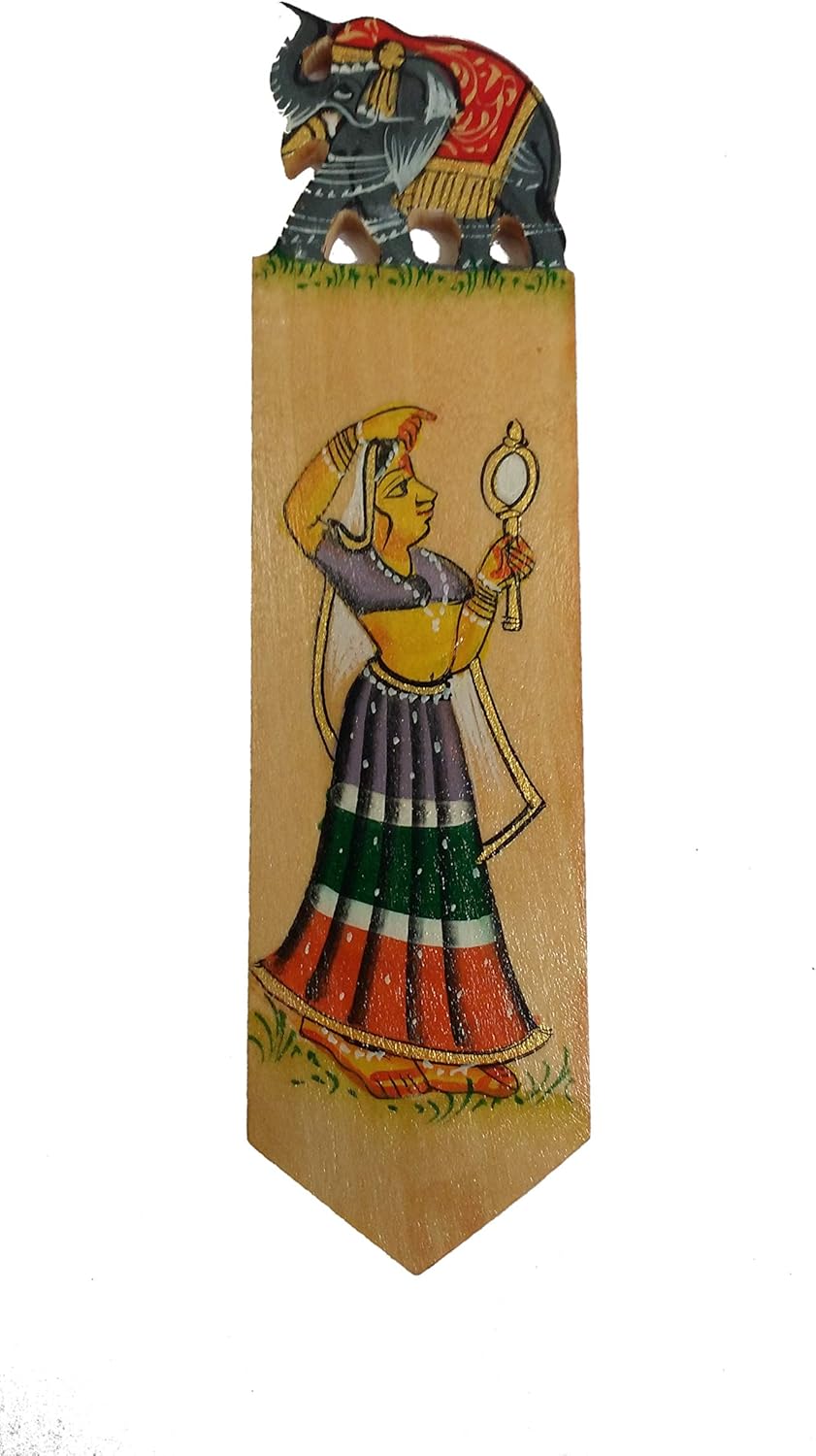 Purpledip Wooden Bookmark Paper Holder: Hand Carved & Painted Souvenir for Book Lovers (11442a), Multicolor, Standard