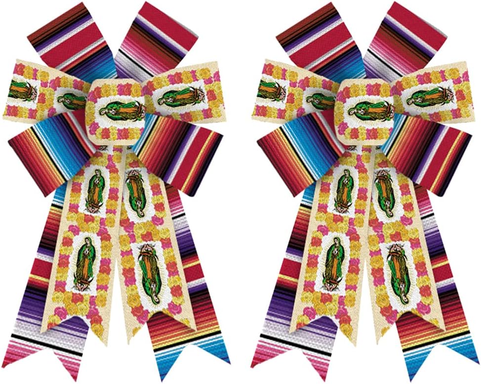 Bows & Ribbons - 2PCS Mexican Serape Bows for Wreath, Colorful Cinco de Mayo Wreath Bows Lady of Guadalupe Bows for Front Door, Farmhouse Virgen de Guadalupe Burple Tree Bows for Holiday Indoor Outdoor Decor