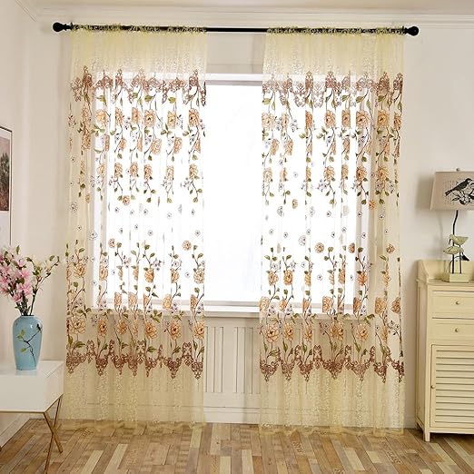 Haushalt & Wohnen Vorhang SUCES Stickerei Voile Vorhang 1er-Pack Gardinen Schal mit Kräuselband 200cm x 100cmBeere(L x W) Blä