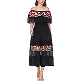 YZXDORWJ Women Embroidered Mexican Peasant Casual Sexy Lace Off-Shoulder Long Dress