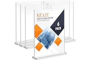 Enayplon Acrylic Sign Holder 8.5 x 11, Double Sided Sign Holder Stand, Plastic 6 Pack Table Paper Stand, Vertical Menu Flyer Stand, T Shape Table Flyer Holder