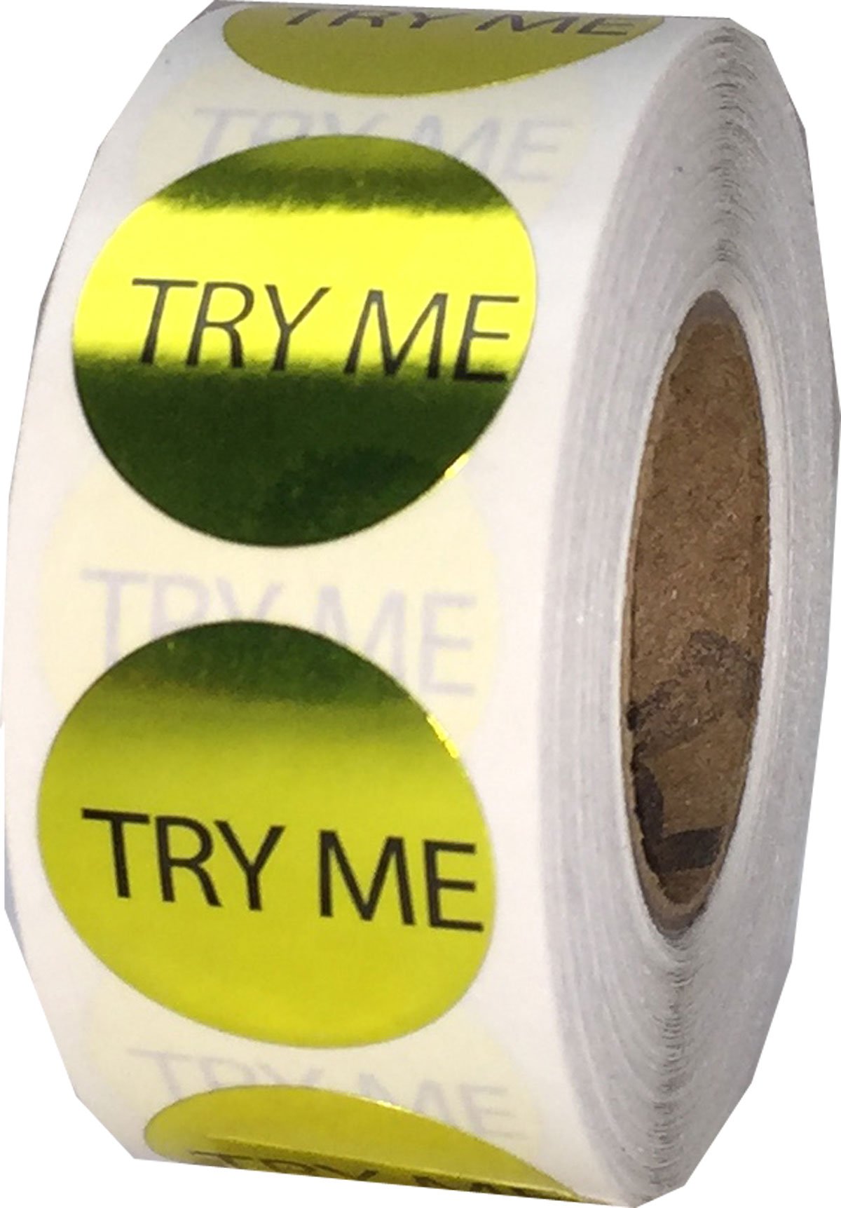 Metallic Gold Try Me Stickers 19.1 mm 0.75 Inch Round 500 Count