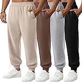 Velvelhall 4 Pack Men's Joggers Baggy Athletic Sweatpants Casual Workout Lightweight Tapered Pants with Pockets(Black, Apricot, Light Gray, Mocha,Medium)