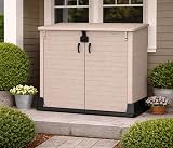 Duramax StoreAway 850L Plastic Garden Shed Outdoor Wheelie Bin Store Taupe view 2