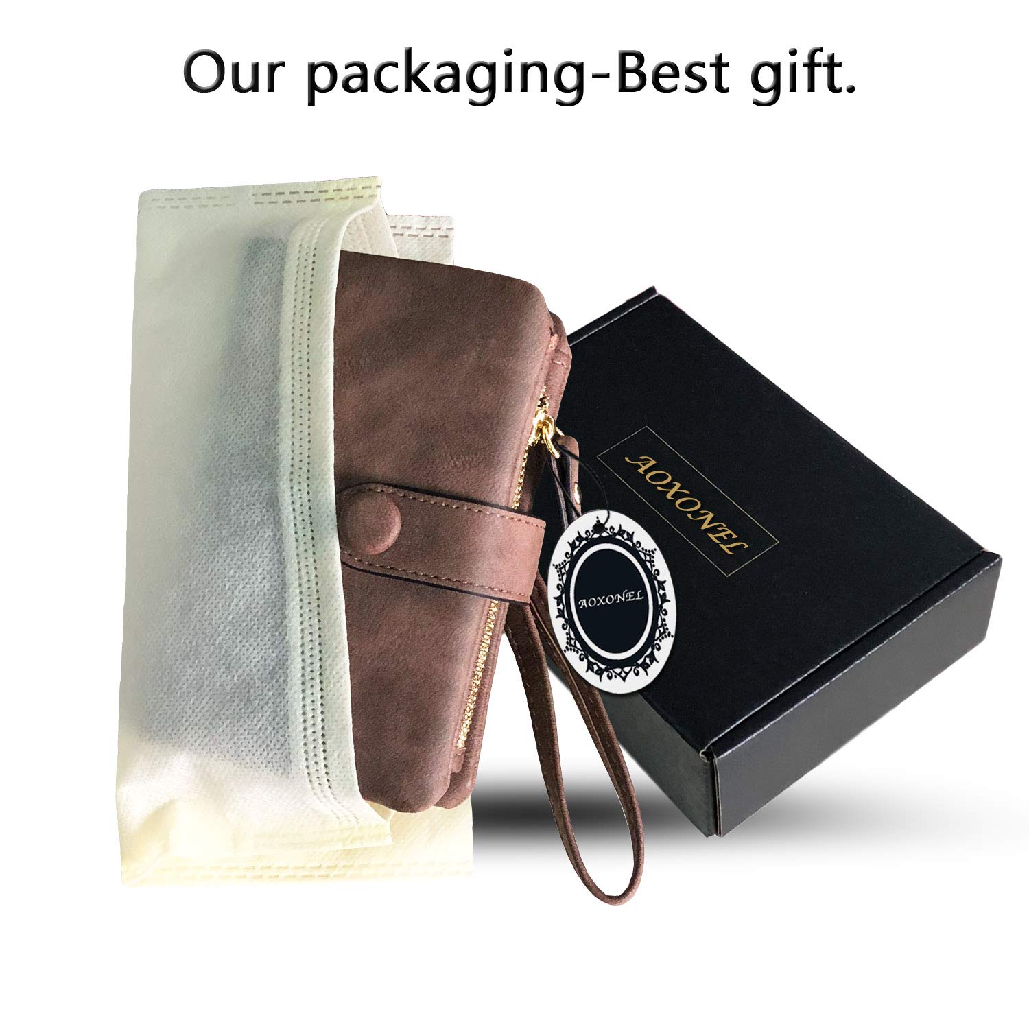 AOXONEL Women's Small Bifold Leather wallet Rfid blocking Ladies Wristlet with Card holder id window Coin Purse