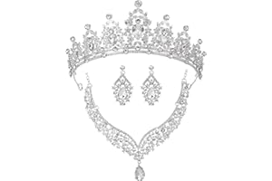 Aimilcall Tiaras Crown And Jewelry Sets for women,Tiaras Earrings and Necklace for Wedding, Birthday,Rhinestone Crystal Bridal Jewelry Sets for Costume Birthday Party Prom(A1)