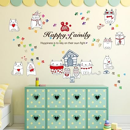 Wallpark Dessin Animé Charmant Chat Famille Empreinte