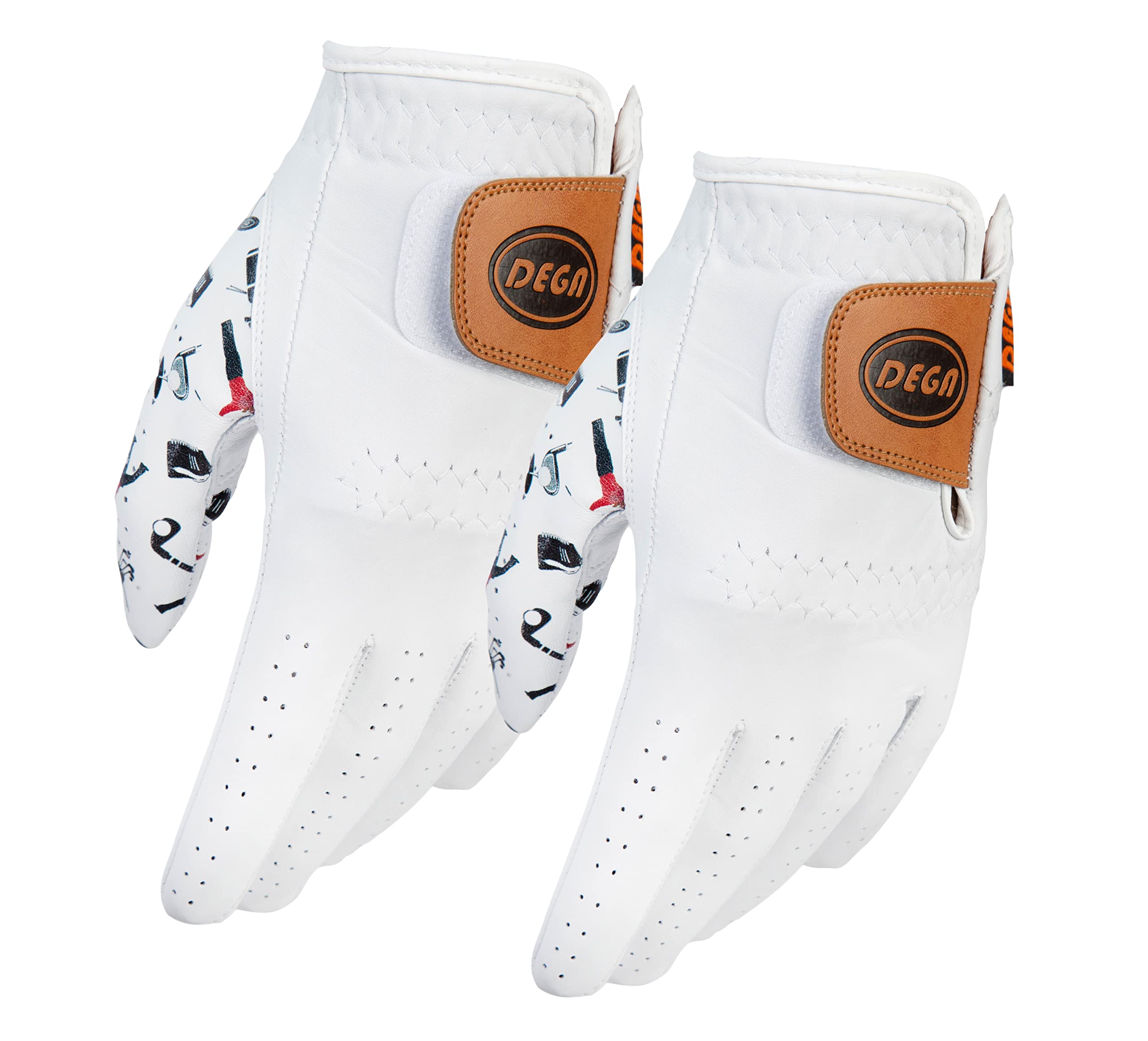 DEGA Golf Gloves 2 Pack 100% Cabretta Leather GolfGlove Men Left Hand Thumb Printed Designs (M, Golf Iconic) — image 1