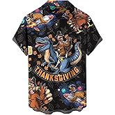 Ecosunny Men's Bowling Shirts Tropical Beach Shirt Turkey Printed Shirts Button Up Shirt Thanksgiving Bowling Shirt