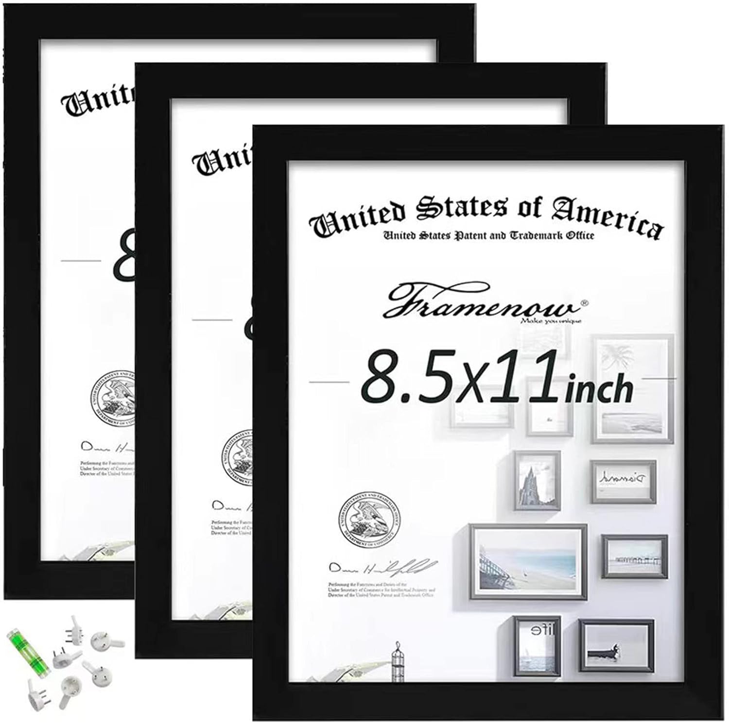 Photo Albums, Frames & Accessories - Framenow 8.5x11 Picture Frames 3 pack,Horizontal or Vertical Display,To Wall and Tabletop Mounting,Made of Real High Definition Synthetic Glass and Solid Frame to Display Certificate or Pictures 8.5x11, black. Hanging Hardware Included!