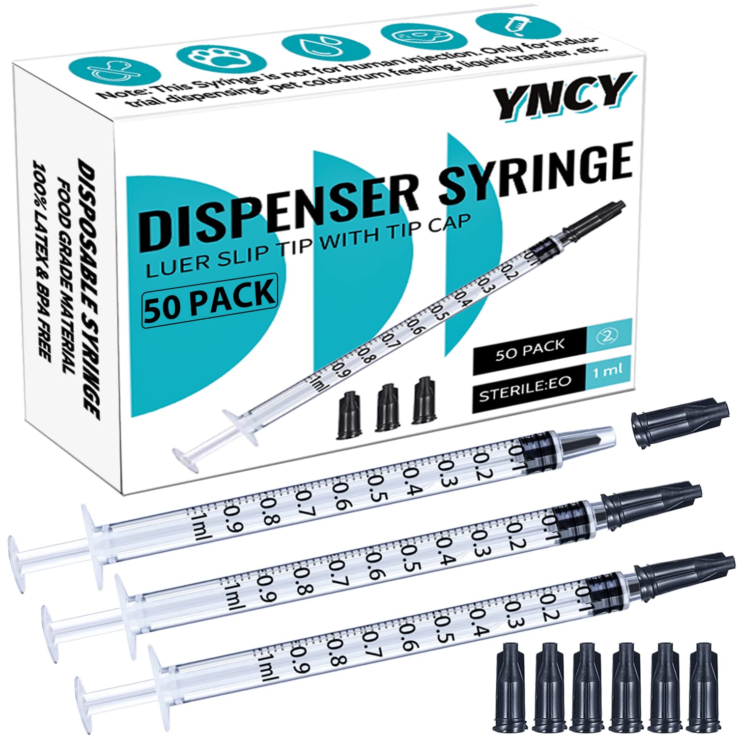 Photo 1 of 1ml Syringes with Cap, Luer Slip Tip, Whole Pack Bulk Sterile Sealed, No Needle