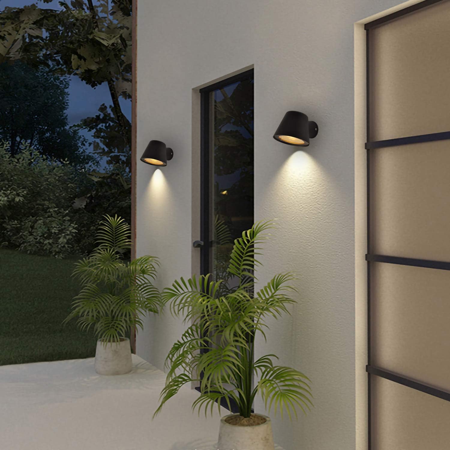 Outdoor Landscape Modern Wall Mount Light Fixture Metal Black Exterior Porch Gu10 Holder,Led 2700k Warm White Round Sconce Lamp Art Decor Garden - Image 3