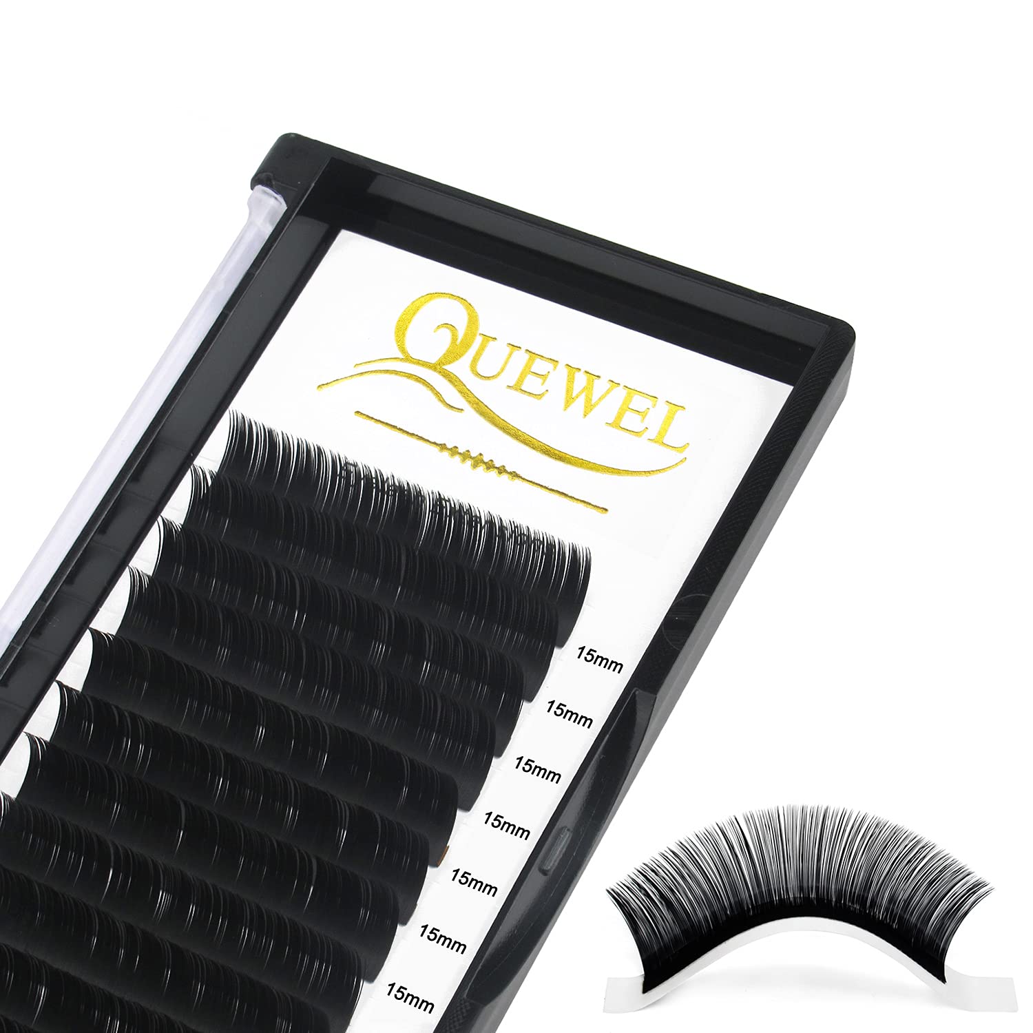 Eyelash Extension 0.07 D Curl QUEWEL Classic Lash Extensions 15mm Classic Individual Lash Extensions Soft Black Matte Single Lashes Extension Professional Salon Use (0.07 D 15mm)