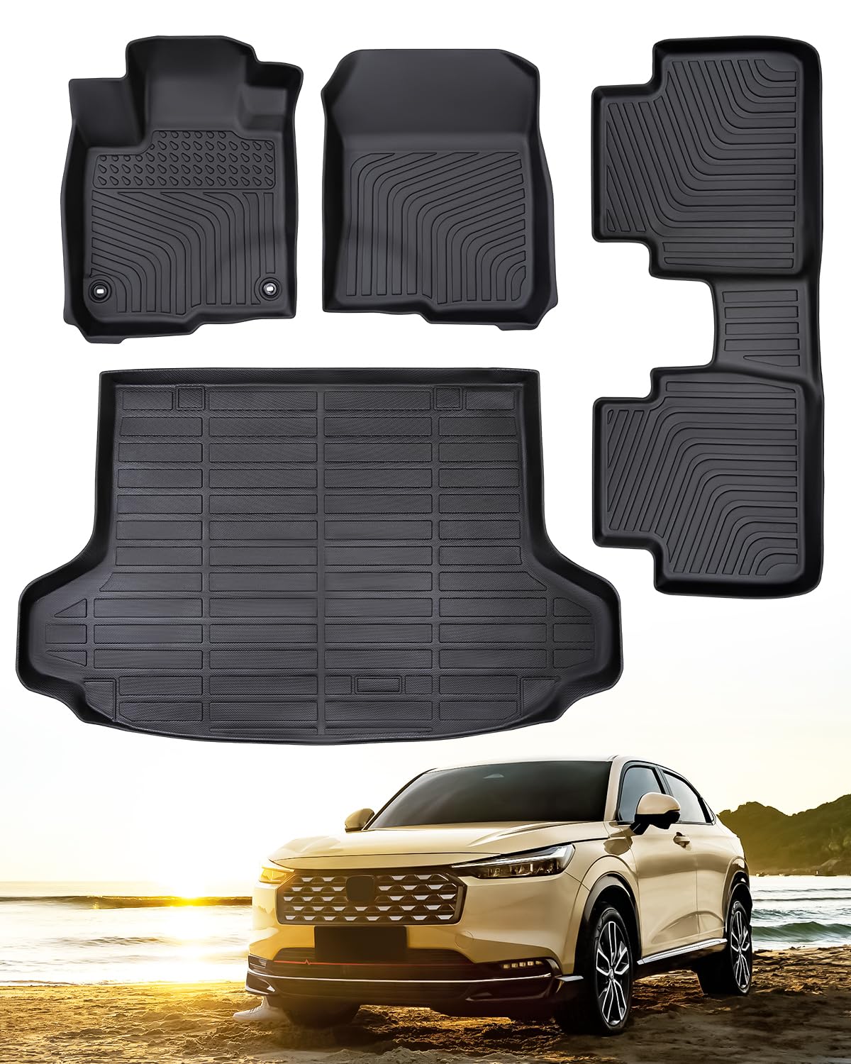 Photo 1 of DiffCar for Honda HR-V Floor Mat & Cargo Liner 2025 2024 2023, All Weather TPE Rubber Automotive Accessories for HRV LX Sport EX-L (Gas & Hybrid) Front Rear & Cargo Full Set Anti-Slip Carpet, Black