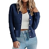 PrinStory Women’s Long Sleeve Crew Neck Cardigan Classic Retro Button Open Front Casual Knit Shrugs Sweaters S-2XL