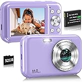 Digital Camera, FHD 1080P 44MP Vlogging Camera with 32GB Card, Anti-Shake 16X Zoom Compact Travel Point and Shoot Digital Camera for Beginners Teens (Purple)