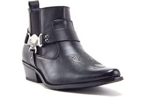 JAZAMÉ Jazame Cowboy Boots for Men Western Style Ankle High Motorcycle Riding Pointy Toe Moto Dress Boots men's western boots Buckle Design Botas