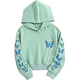 SHENHE Girl's Cute Butterfly Print Crop Hoodies Long Sleeve Pullover Sweatshirt Crop Top