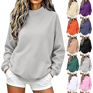Likthione Womens Mock Neck Sweatshirt Oversized Pullover | Women Mockneck Lightweight Sweatshirts, Turtleneck Long Sleeve Top