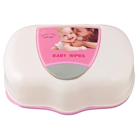 Aurawings.in Baby Wipes Box (Wet Tissue Box with Press Pop up Design; Pack of 1; Pink & White)