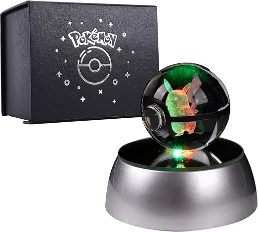 herefun 3d bola de cristal luz nocturna lampara pokemon series laser engraving regalo de navidad para ninos 50mm ball base de decoloracion automatica