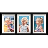 DUENPY 5x7 Picture Frame Collage Holds 3 Photos Made of High Definition Glass, Mat for Display 4x6 Picture Frame Collage Photo for Wall Decor Black