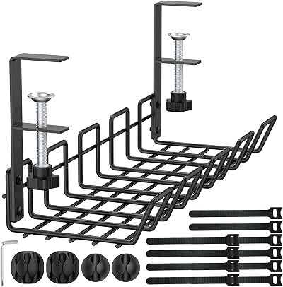 MOKANI Under Desk Cable Management Tray Clamp No-Drill Wire Organiser Metal