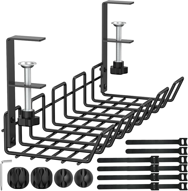 MOKANI Under Desk Cable Management Tray Clamp No-Drill Wire Organiser Metal