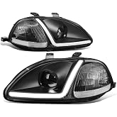 DNA MOTORING LED DRL Projector Headlights Compatible With 1996-1998 Honda Civic, Black/Clear, HL-LB-HC96-BK-CL1