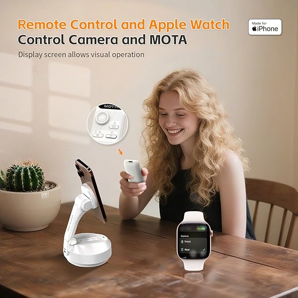 COMITOK MAGNETIC AUTO FACE TRACKING STAND MOTA TRIPOD WITH REMOTE CONTROLLER FOR IPHONE FOLLOWS YOUR MOVEMENT HANDS-FREE VIDEO RECORDING WITH 360 DEGREE HOLDER FOR CONFERENCE, FACETIME, FITTNESS-WHITE
